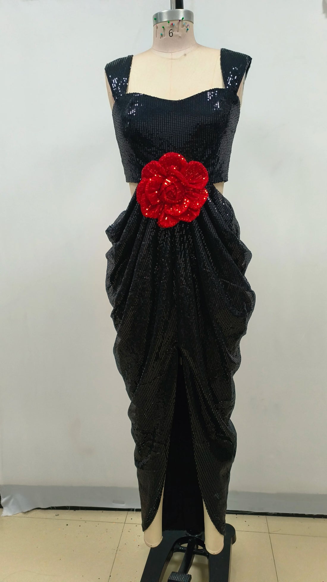 Shinning Black Sequins Women Sleeveless Sexy Square Collar Bodycon Long Dress Nightclub Party Celebrate Singer Stage Wear