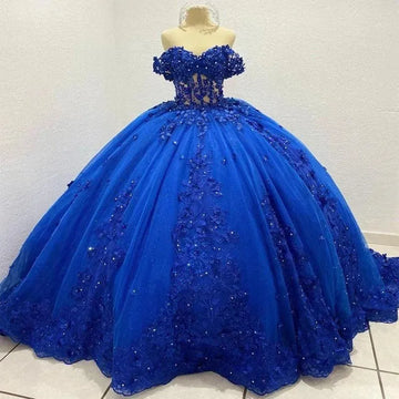 Quince Dress | Luxury Royal Blue Quinceanera Dresses Shiny Lace Birthday Party Ball Gown Vestidos de 15 años Corset royal blue