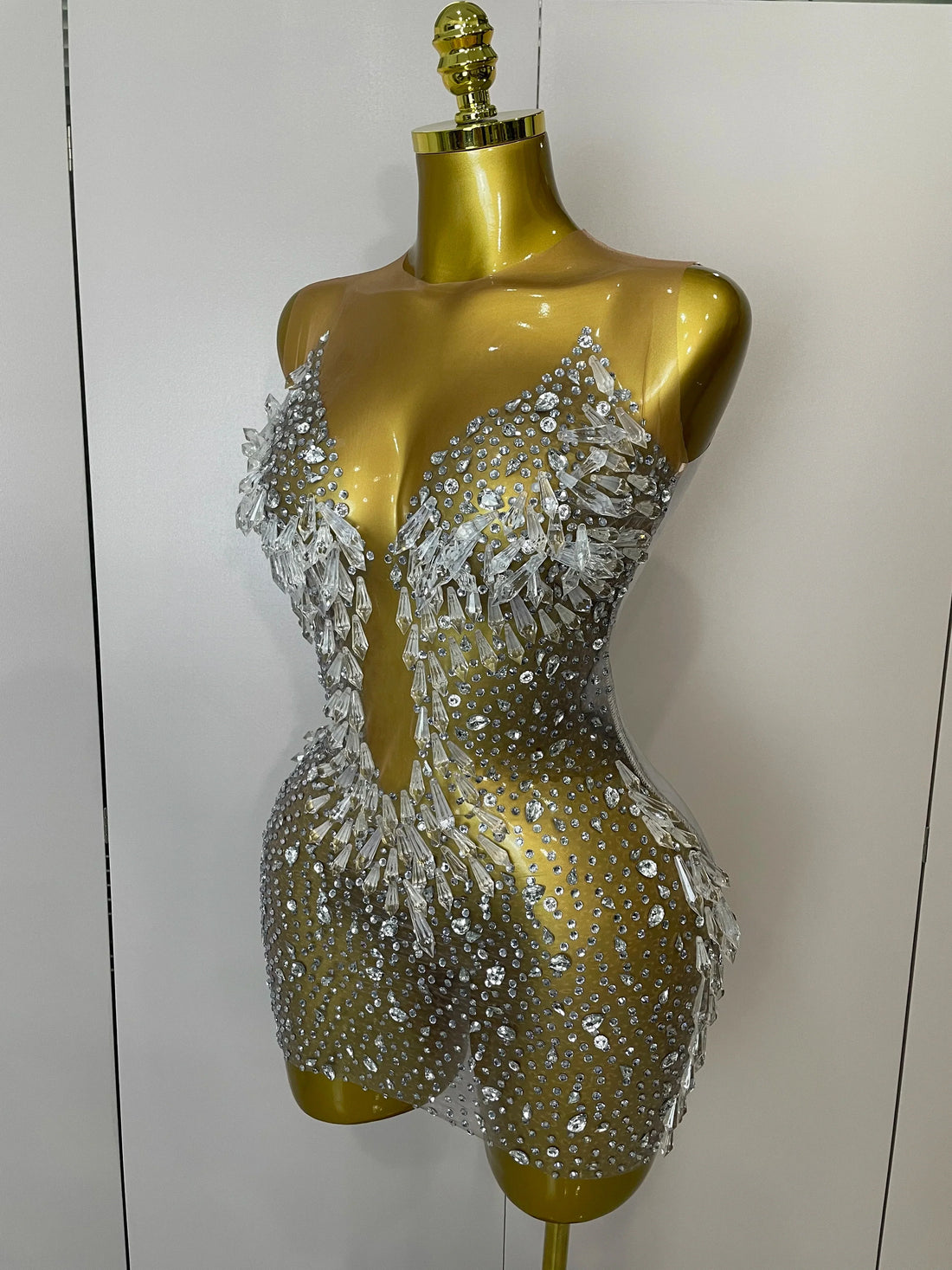 Women Luxury Sexy Mesh Crystal Diamonds Mini Dress Birthday Party Costume Nightclub Stage Performance Singer Outfit