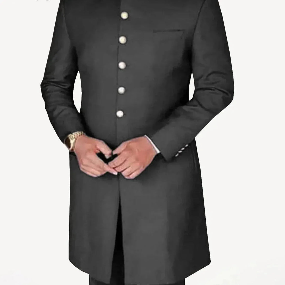 New Men Suits African Long Jacket Grey Elegant Gold Buttons Groomsmen Party Man Formal Costume 2 Pieces Male Tuxedos