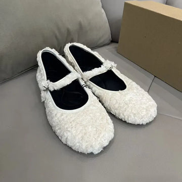 Winter Warm Furry Wool Women Ballet Flats Comfortable Soft Soles Mary Janes Walking Loafers Casual Girls Dance Lazy Shoes