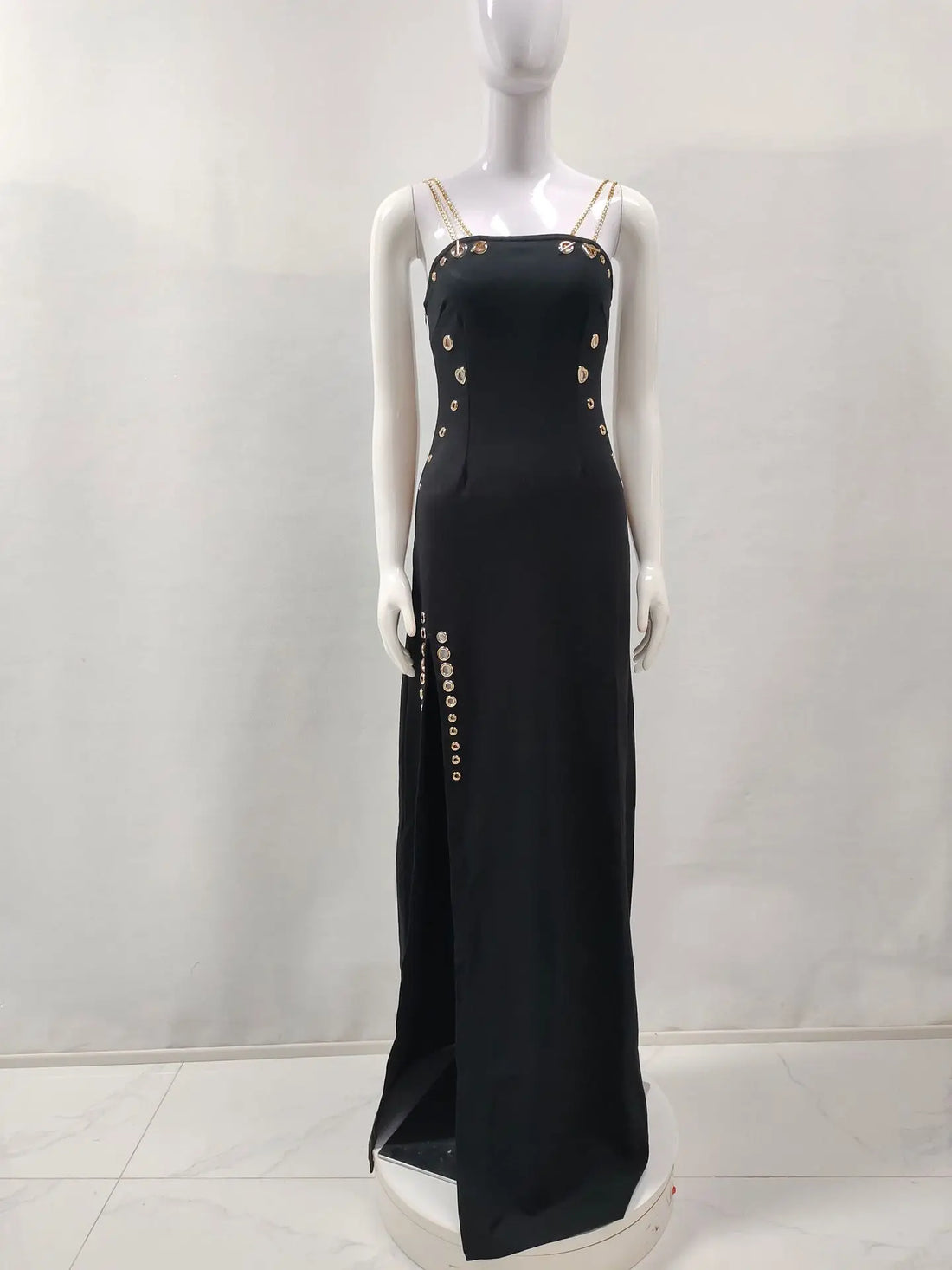 Women Sleeveless Sexy Square Colalr Chain Bodycon Long Dress Elegant Evening Party Fashion Celebrate Dress