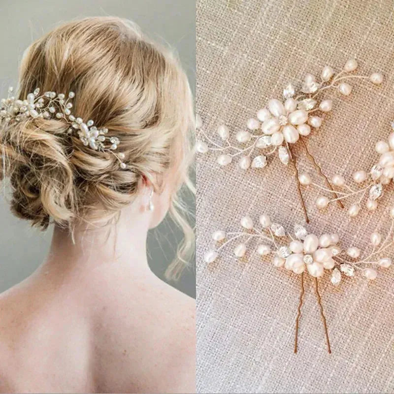 Imitation Pearl Hair Sticks Hairpin For Women Girls Rhinestone Pearl Wedding Hair Jewelry Bride Headwear Sweet Hair Accessories