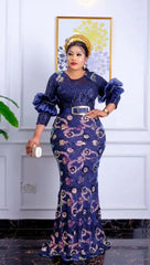 African Women Plus Size Evening Dresses Wedding Party Long Luxury Sequin Gown Bodycon Mermaid Dress Ankara Ladies Clothing