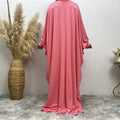 Ramadan Plain Abaya Prayer Long Dress Muslim Women Batwing Sleeve Free Size Hijab Robe Jilbab Islamic Dubai Saudi Modest Kaftan pink abaya One Size