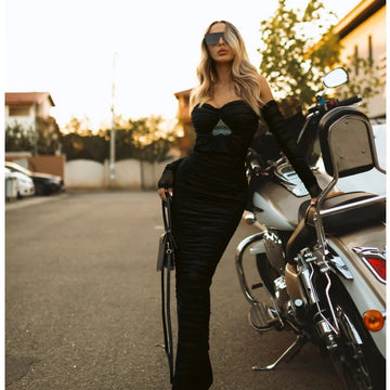 2025 Autumn Off the Shoulder Mesh Woman Set Long Sleeve Short Top And Steath Ankle Lenght Skirt  2 Pieces Evening Party Vestido