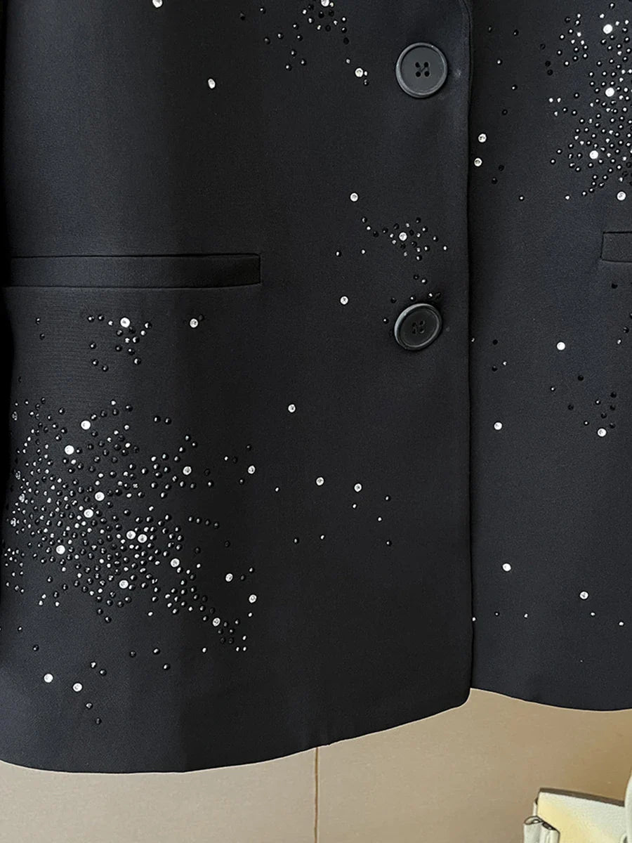 Solid Loose Spliced Bead Fashion Blazers for Women Lapel Long Sleeves Patchwork Single Breasted Blazer Female New