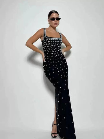 Luxury Diamonds Sexy Square Collar Package Hips Bandage Dress  Fashion Woman Evening dress Celebrity Cocktail Party Outfit