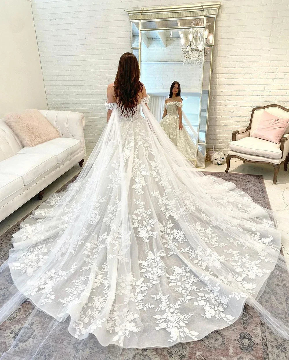 Prinzessin Boho Brautkleider für Frauen aus der Schulter Sweetheart Spitze Applikationen Brautkleid Ballkleid 