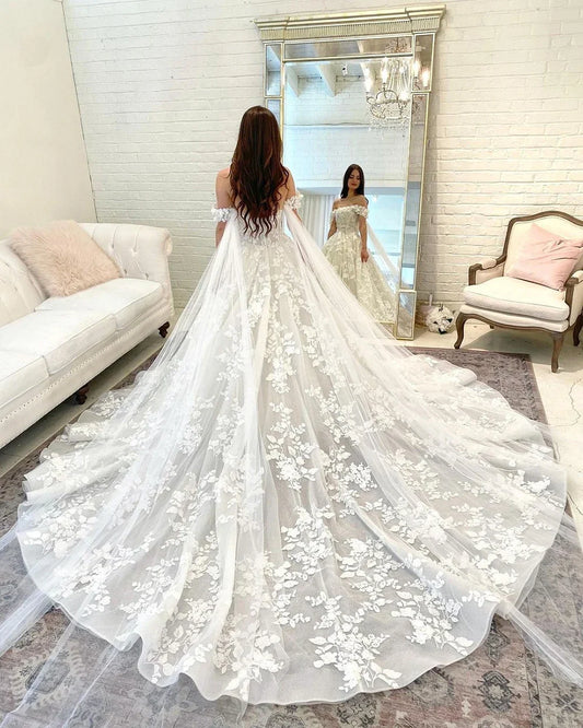 Vestidos de novia estilo bohemio de princesa para mujer, vestido de novia con hombros descubiertos y apliques de encaje con escote en forma de corazón, vestido de baile 