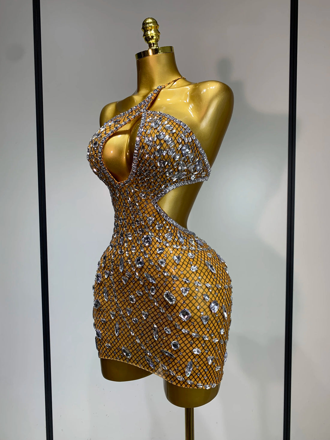 Sparkly Rhinestones Backless Mini Dress Women Sexy Mesh Transparent Celebrate Evening Birthday Dress Photo Shoot Stage Wear