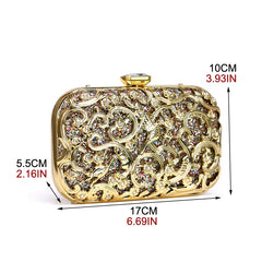 Bolso de mano de boda con diamantes, bolso de mano de lujo para mujer, bolso de hombro para fiesta con patrón de flores ahuecado, bolso de noche para mujer 