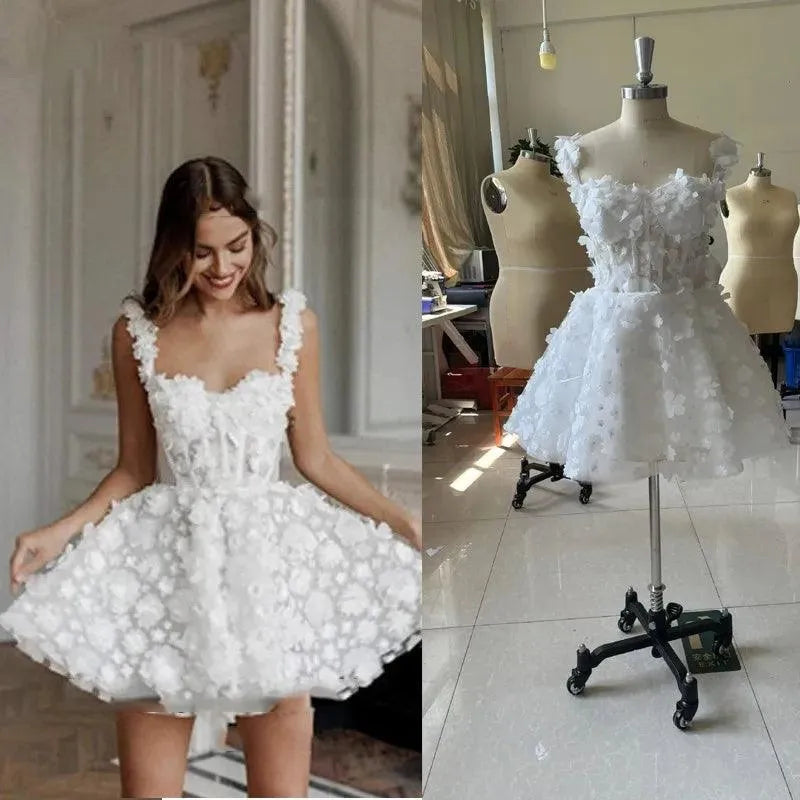 Spaghetti Strap Lace Simple Mini Wedding Dresses Sleeveless Sweetheart Prom Dress For Birthday Party Gala Customized