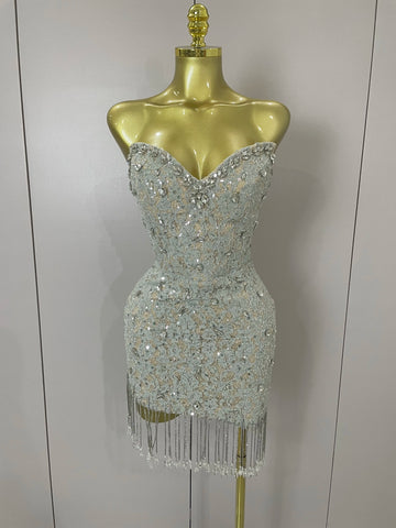 Luxury Sparkle Diamond Tassel Halter Cocktail Dress 2025 Women Elegant Evening Formal Gowns Wedding Party Dresses Stage Costumes