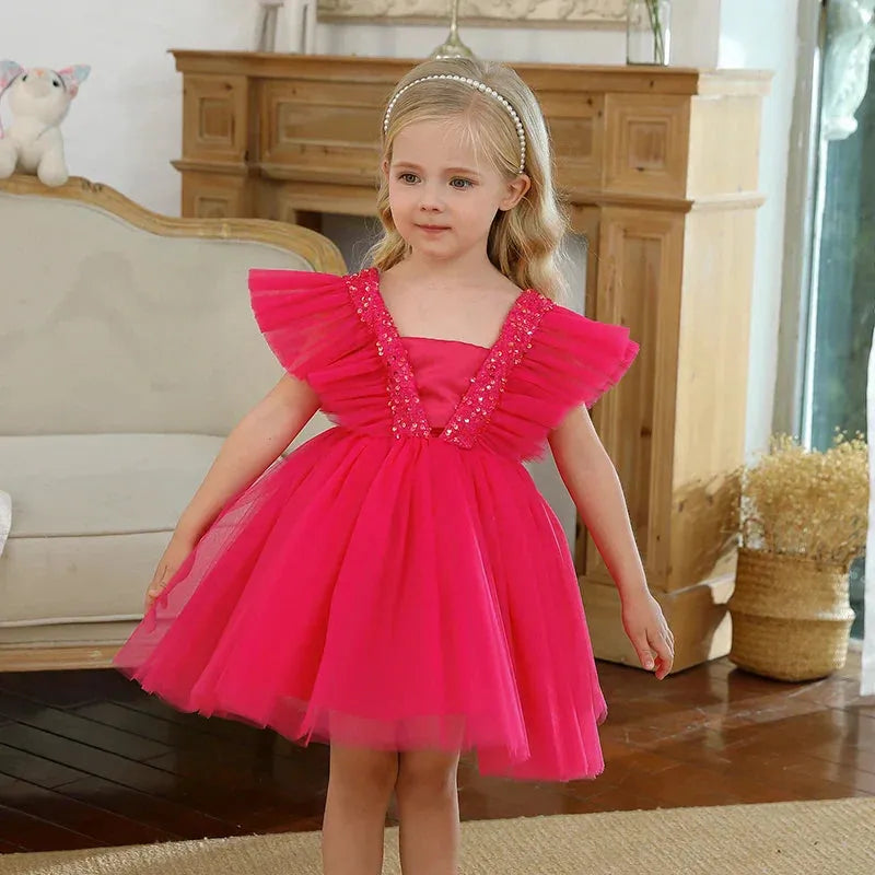 Birthday Party Dresses for Girls 3-8 Years Sequin Baptism Tulle Tutu Formal Gown Children Wedding Evening Formal Pageant Costume