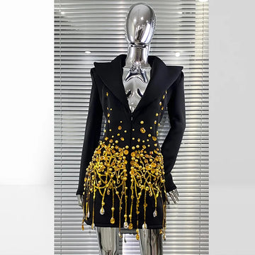 2025 Luxury Diamonds Shining Sequins Deep V-Neck Mini Suit Dress Fashion Woman Birthday Party Dress  Stage Performance Costume