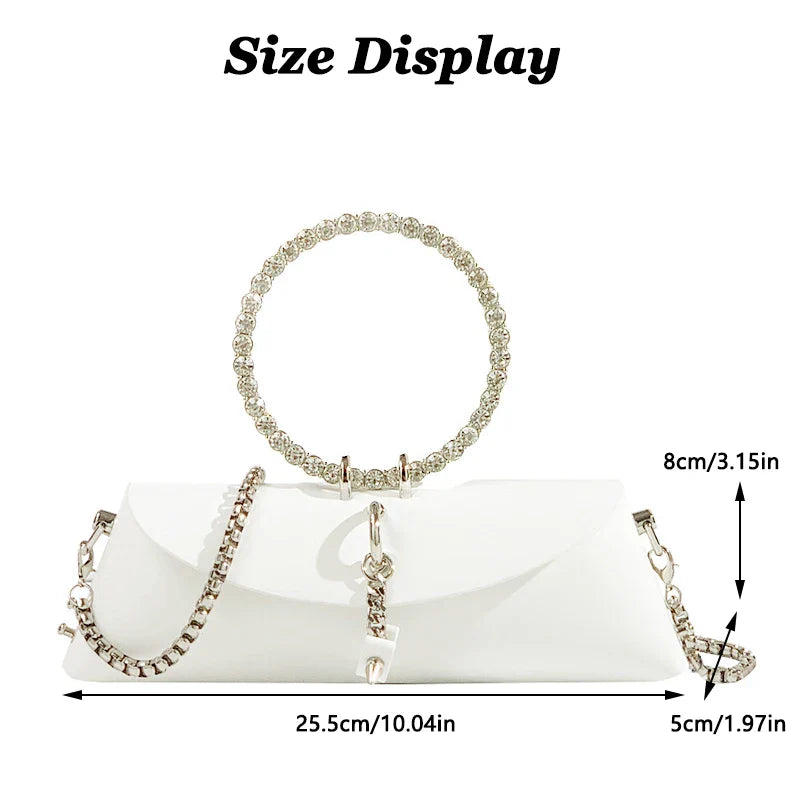 JIOMAY Clutch Bag Luxury Designer Handbag for Women 2023 with Chain Metal Ring Handle PU Leather Rhinestones Purses Shoulder Bag