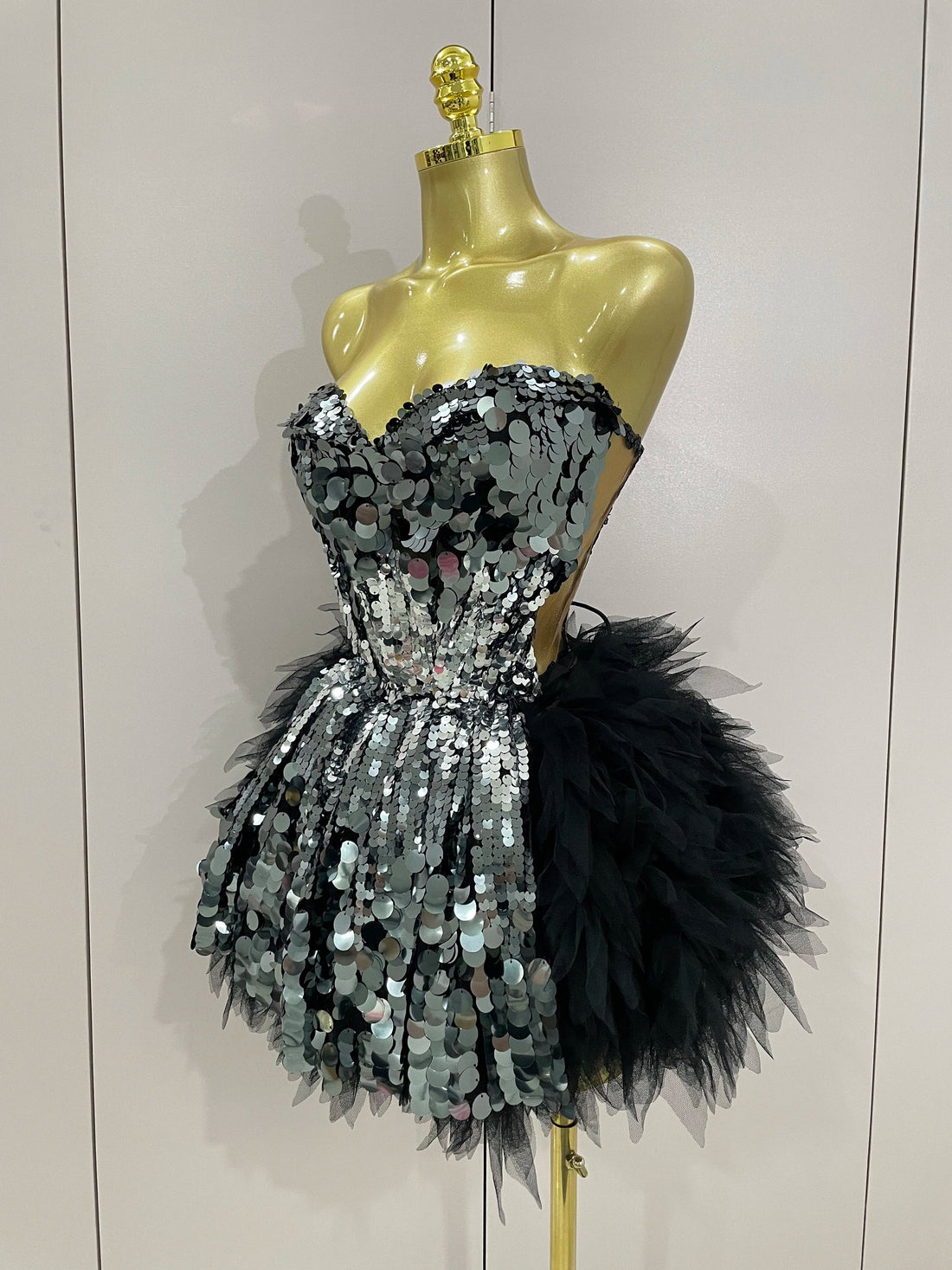 Sparkly Black Sequins Two Pieces Set  Women Party Evening Prom Celebrate Birthday Dress Nightclub Photo Shoot Stage Costume