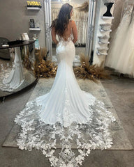 Robes de mariée de sirène de luxe Femmes chérie ouverte arrière en dentelle Bridal Balay Train Long Vestidos de Novia