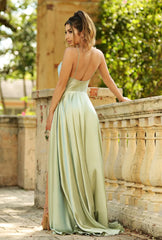 FATAPAESE Mint Green Bridesmaid Dresses Sexy Side Slit Backless Gown Long Satin Spaghetti Strap Summer Evening Dress For Women