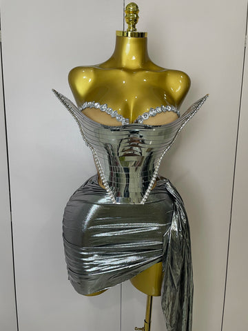 2025 Sparkly Gold Sequin Sexy Top Two Pieces Set Women Celebrate Party Birthday NightClub Performance Dancer Show Stage Outfit