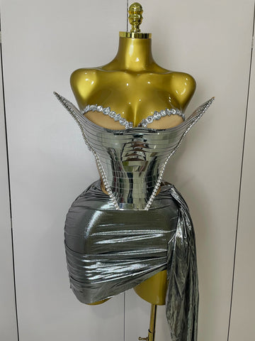 Sparkly Gold Sequin Sexy Top Two Pieces Set Women Celebrate Party Birthday NightClub Performance Dancer Show Stage Outfit