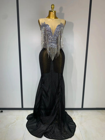 Women Sexy Sparkly Rhinestones chain Celebrity Elegant Maxi Long Dress Luxury Birthday Prom Gowns Stage Show Performance Costume