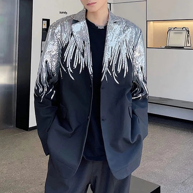 Solid Spliced Sequins Elegant Jackets for Women Lapel Long Sleeves Patchwork Single Breasted Jacket Female Fashion