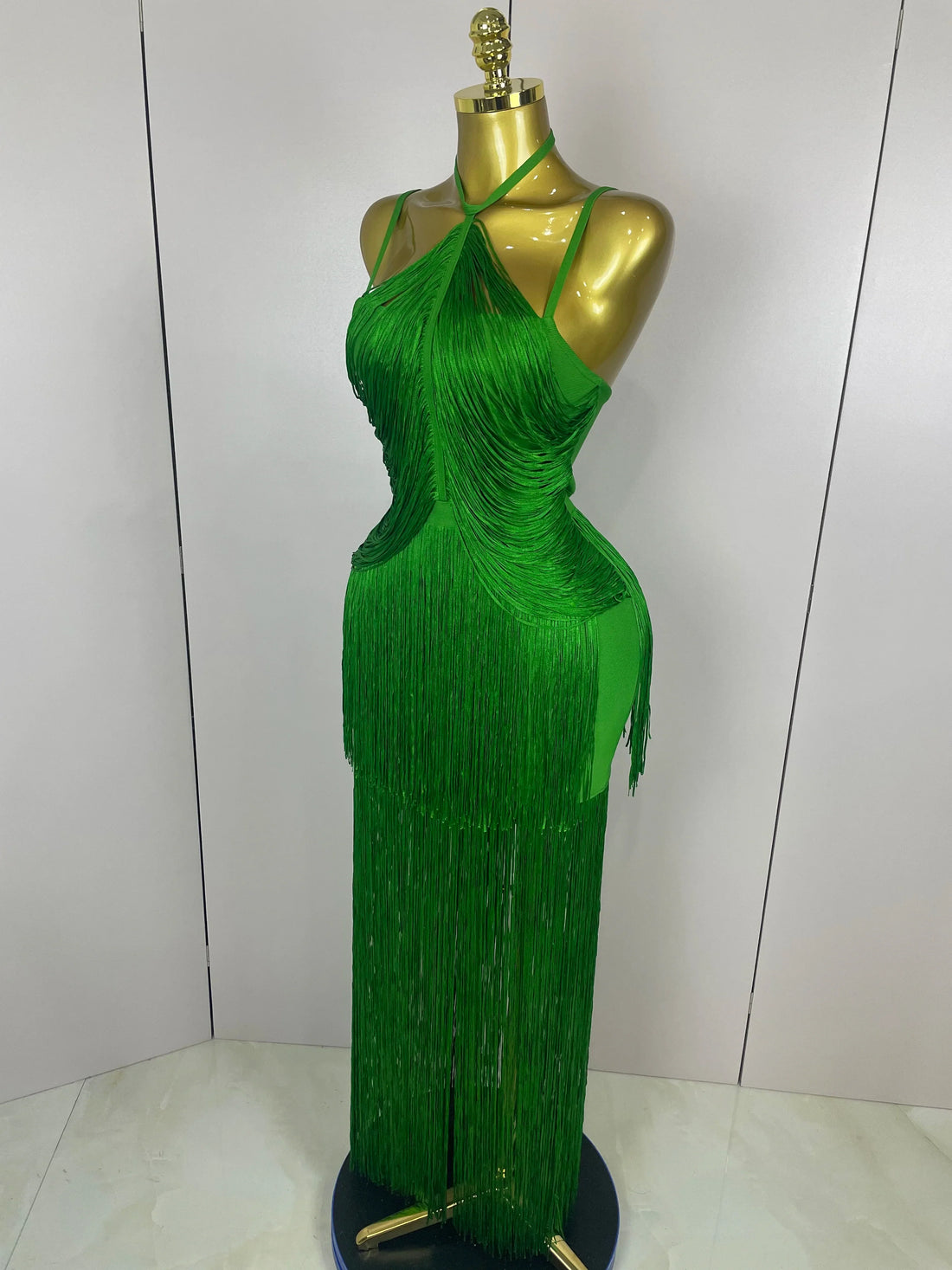 Sexy Backless Green Tassel Ankle Bodycon Bandage Dress  Women Celebrity Elegant Evening Club Luxury Birthday Party Outfit