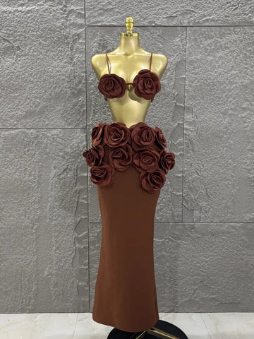 Women Sexy Strap Florlas 2 Pieces Bodycon Long Bandage Dress Nightclub Party Bar Singer Celebrate Birthday Outfit