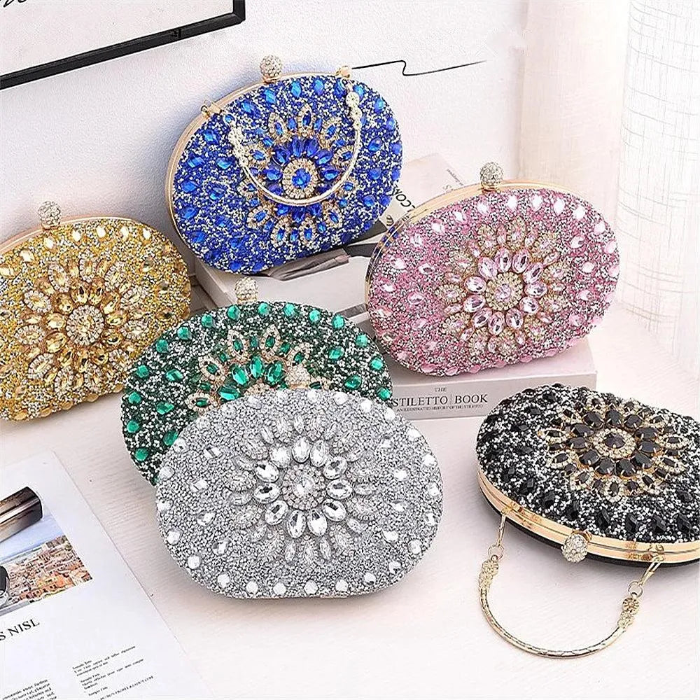 Rhinestone Women Luxury Clutch Evening Bag Crystal Diamond Lady Pocket Purse Wallet Fashion Wedding Party Chain Shoulder Handbag