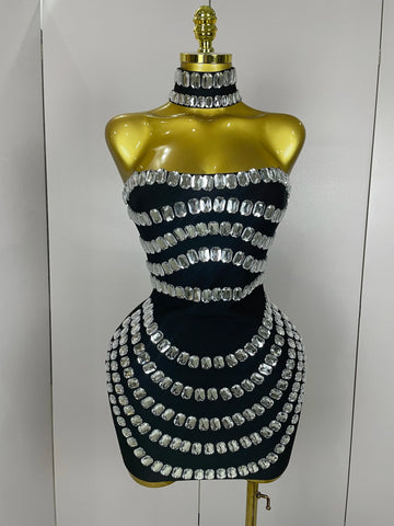 Women  Sparkly Rhinestones Bodycon Strapless Mini Bandage Dress Backless Fashion Evening Party Club Luxury Birthday Dresses