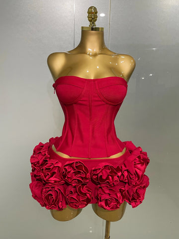 Women Sexy Strapless Prom Gown Fashion Celebrity Club Party Skirt Set Birthday Cocktail Outfit Birthday Party Bandage Dress