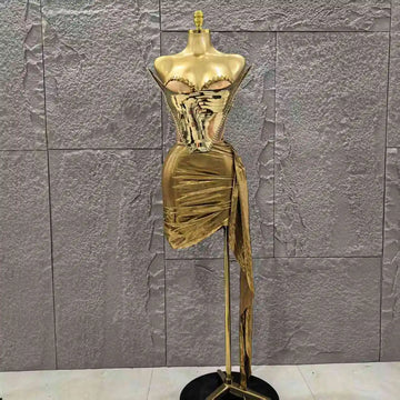 Golden Silver Women Sexy Strapless Shinning Crystal 2 Pieces Bodycon Mini Dress Birthday Party Photo Shoot Celebrate Stage Wear