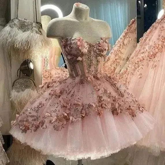 Quince Dress | Glittering Flower Dress Ball Gown Quinceanera Dresses Sweet 15 Party Sweetheart Corest Vestidos De 15 Anos