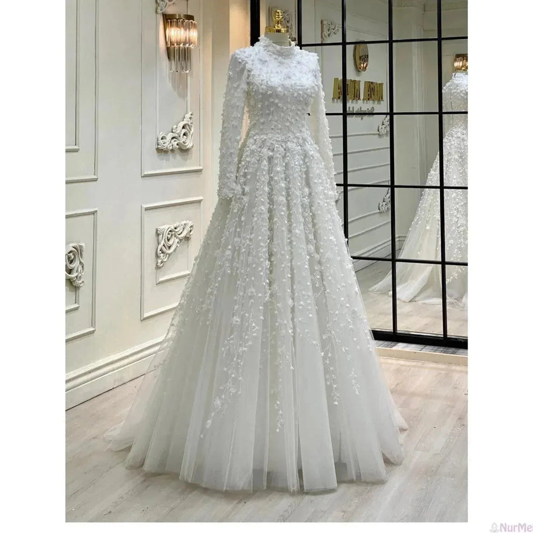 Princess Flowers Wedding Dresses For Women Bride Romantic Lace Long Sleeves Boho Bridal Gown France Robe De Soiree White