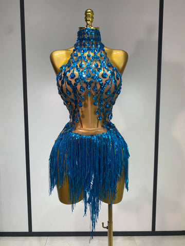 Women Sexy Shinning Rhinestone Tassels Two Pieces Set Nightclub Evening Party Birthday Bar Dancer Performance Stage Costume