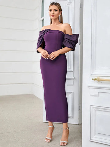 2025 Sexy Women'S Bandage Dresses Strapless Raglan Sleeves Bodycon Backless Midi Dress Celebrity Evening Club Party Vestitos