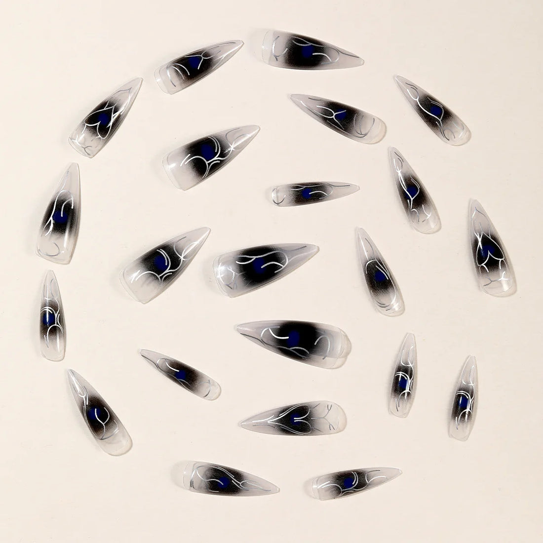 24pcs Gothic Dark Style Fake Nail Tips Punk Metal Butterfly Almond Press on Nail Wearable Detachable Spice Girl False Nails