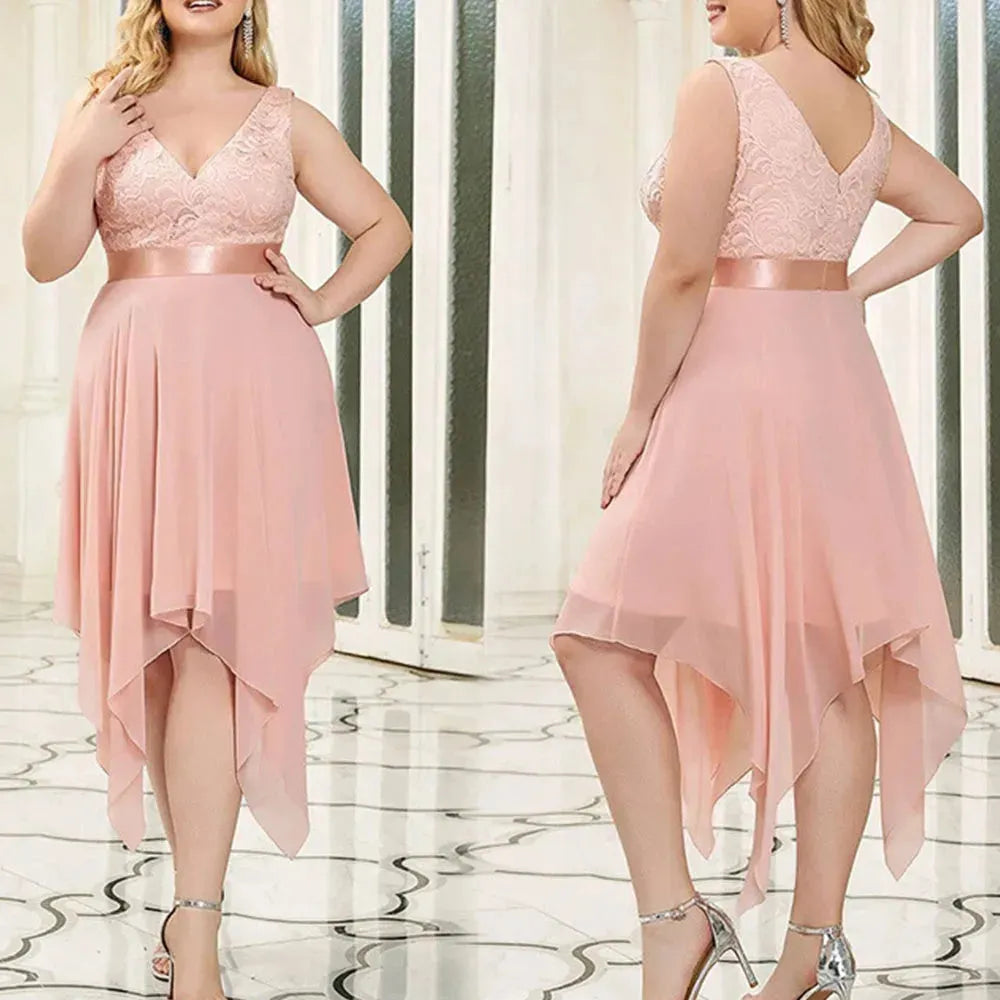 Elegant Plus Size Evening Dresses For Women Lace Patchwork Chiffon High Waist Long Dress Sexy Sleeveless Tank Prom Dress