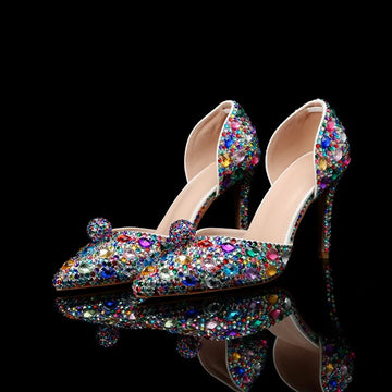 Luxury Rhinestones Colorful Crystal Women Pumps Elegant Pointed toe Wedding Stiletto High heels Fashion Party Prom Bridal Shoes