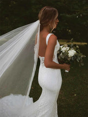 Deep V-Neck Sleeveless Lace Mermaid Wedding Dress Open Back High Side Slit Floor Length Bridal Gown Custom Made