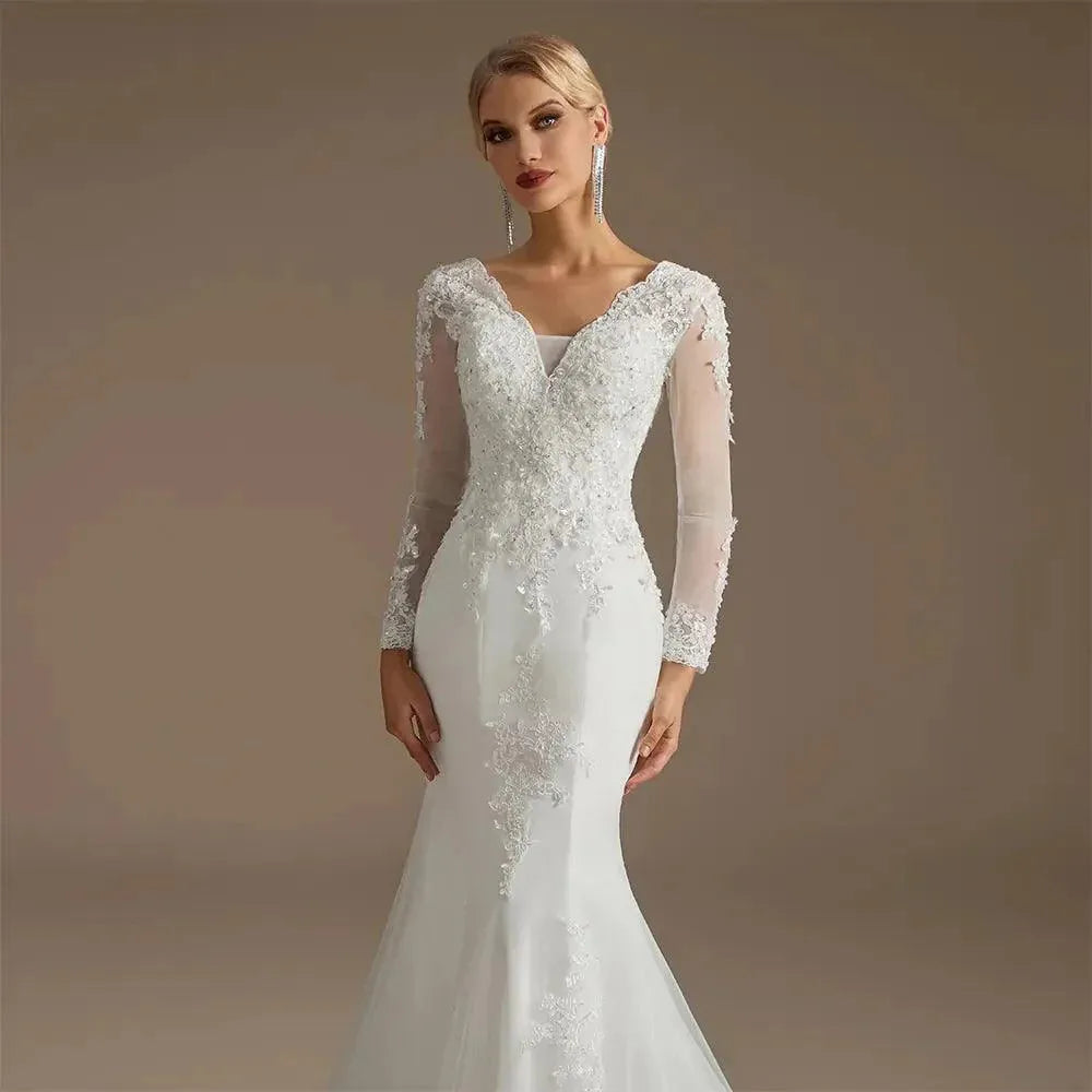 Sexy Mermaid Wedding Dresses Lace Appliques Robe De Mariée Wedding Bride Gowns Court Train Backless Vestido De Noiva