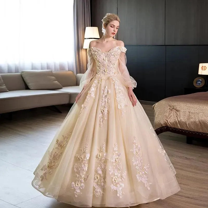 Quince Dress | Long Sleeve Quinceanera Dress Party Dress Off The Shoulder Elegant Floral Print Vestidos Anos Quinceanera Customized