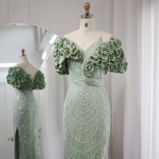 Vestidos elegantes de sereia de sereia verde de sereia verde da noite de luxo feminino dubai