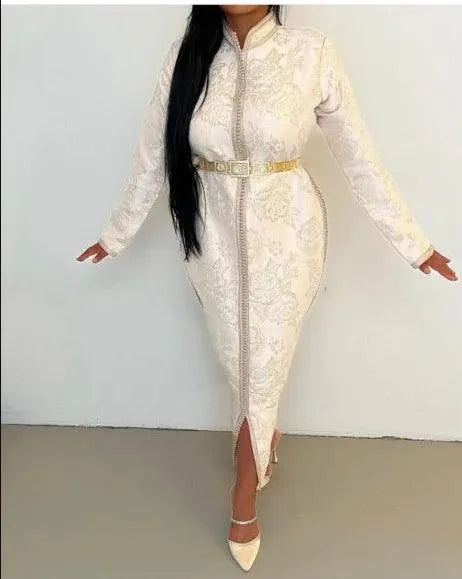 Muslim Evening Dresses Long Women Formal Dress With Sleeves Satin Vestidos De Gala White