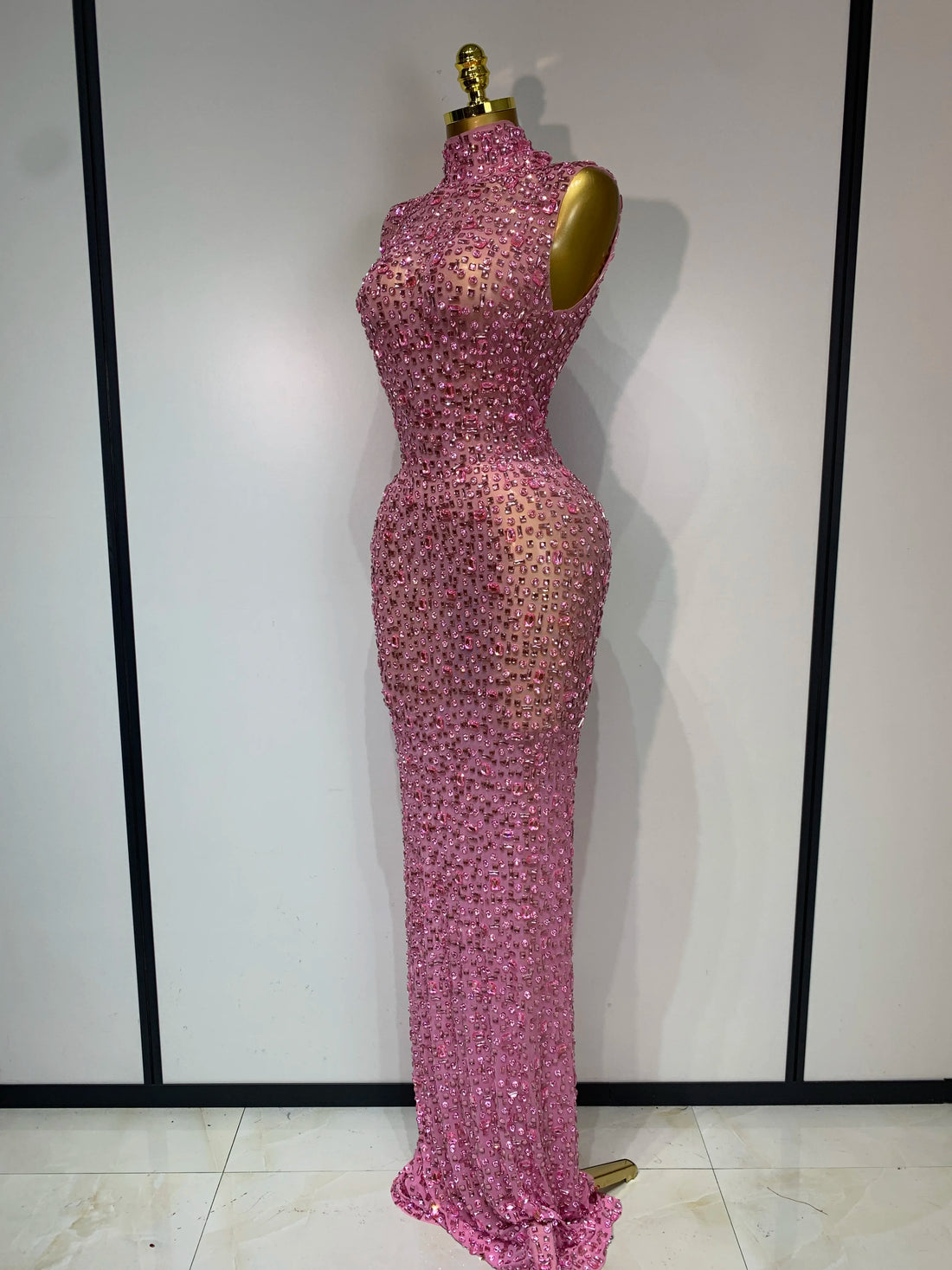 Sparkly Rhinestone Sleeveless Maxi Long Dress Sexy Mesh See Through Luxury Birthday Dress Evening Party Singer Stage Outfit