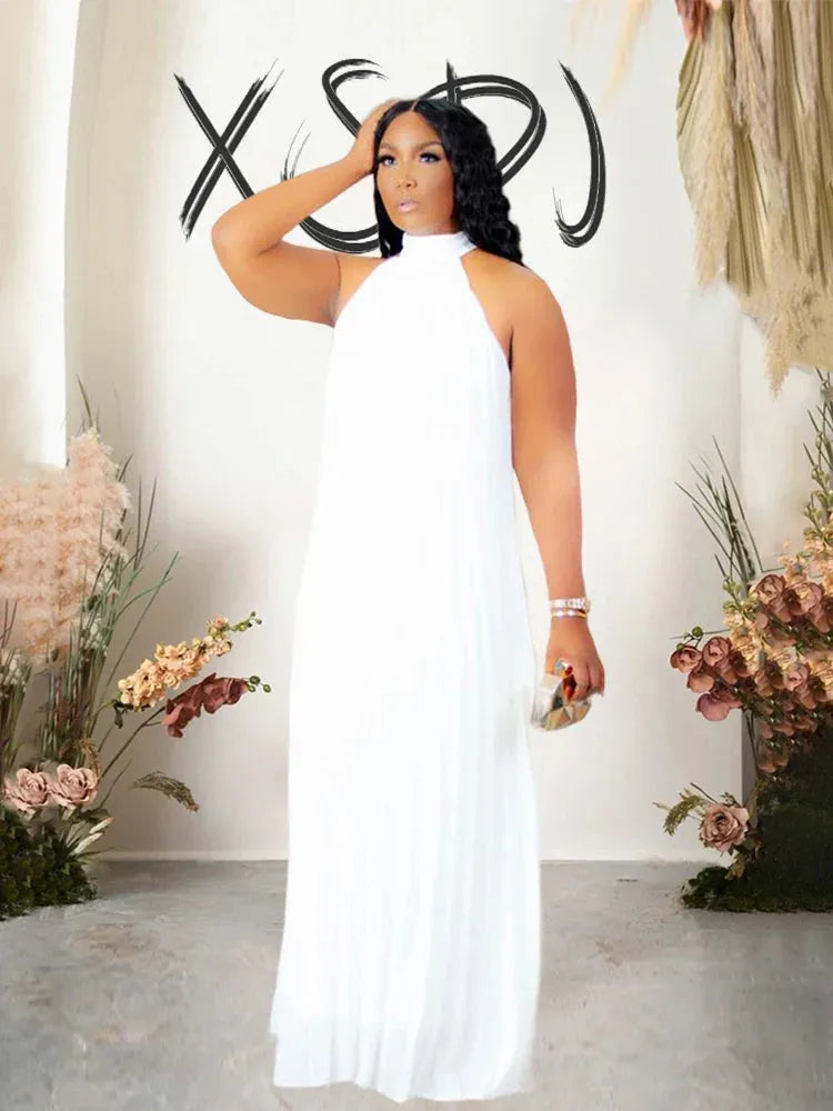 Chiffon Maxi Dress Women Summer Sleeveless Elegant Dresses Long Halter Neck Dress Loose Plus Size