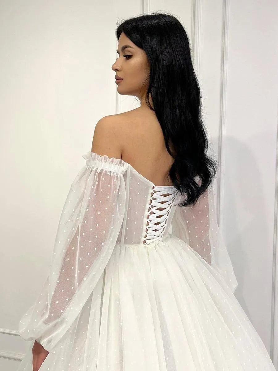 Sweetheart Princess Wedding Dresses Elegant Short A-Line Bridal Gowns Sexy Lace Up Backless Tulle Vestidos De Novia champagne