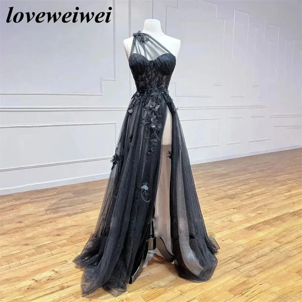 Beach One Shoulder Evening Gown Appliques Lace Elegant Prom Dress With Side Split Wedding Evening Dress robes de soirée As Picture
